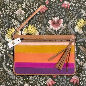 Fossil Multicolor Striped Wristlet - Tan, Yellow, Orange, Pink, Purple